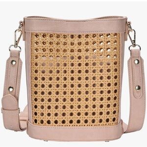 Pink and Tan Crossbody bucket Bag with Woven Design